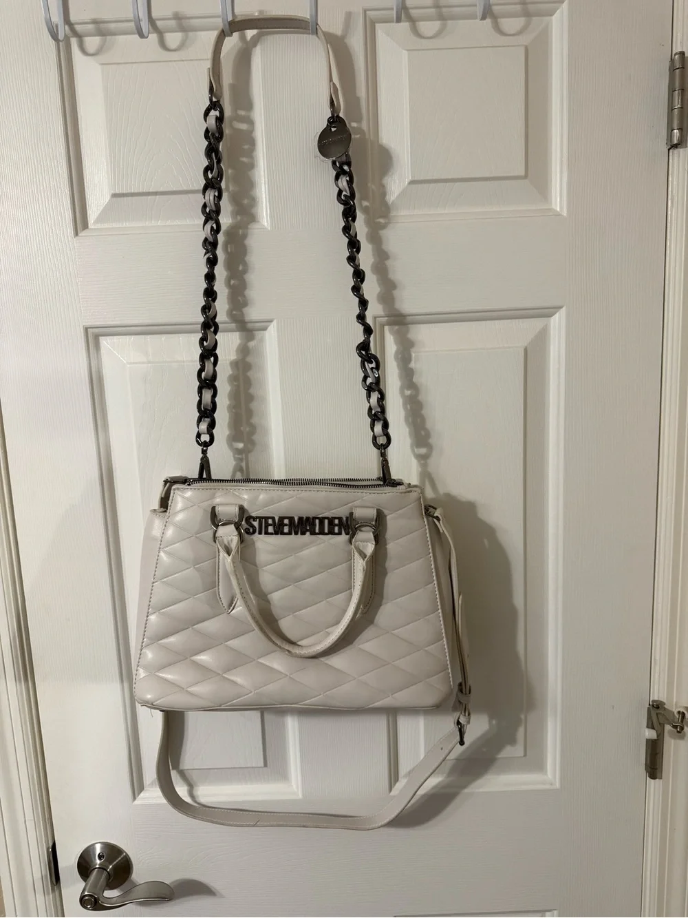 Steve Madden Cream Quilted Satchel with Chain Strap